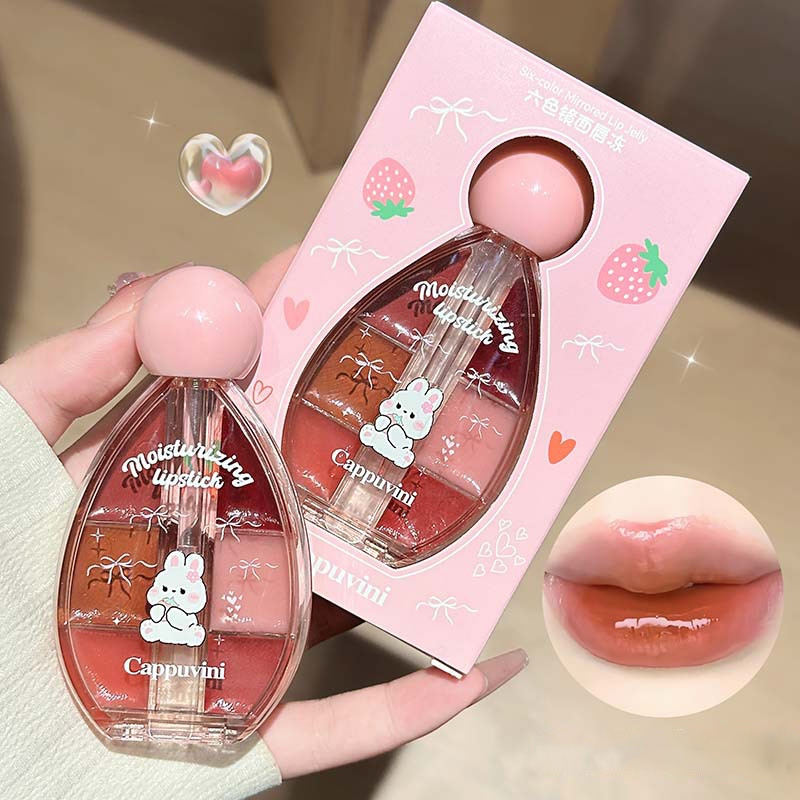 6 Color Mirror Lip Gloss Palet - đánh giá và giá Lip Tint Korean