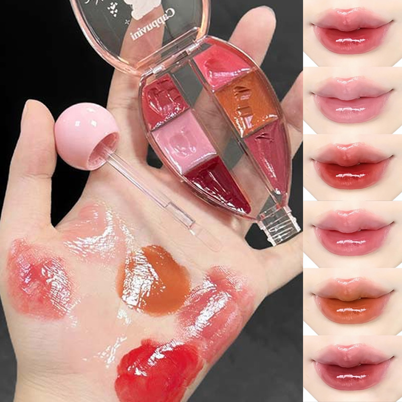 6 Color Mirror Lip Gloss Palet - đánh giá và giá Lip Tint Korean
