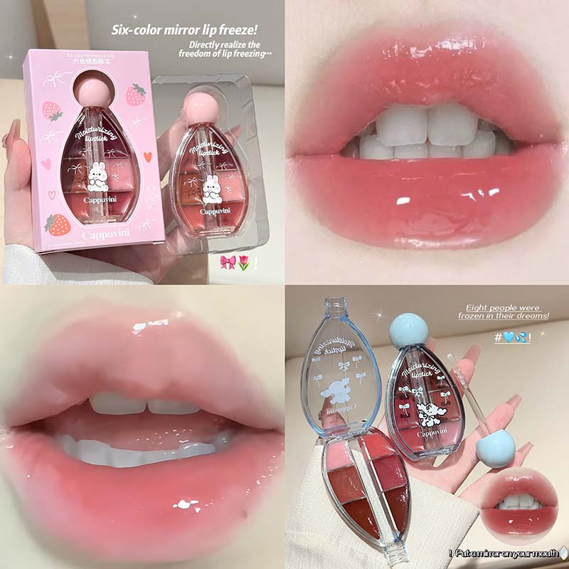 6 Color Mirror Lip Gloss Palet - đánh giá và giá Lip Tint Korean