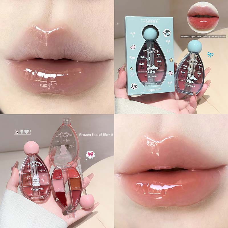 6 Color Mirror Lip Gloss Palet - đánh giá và giá Lip Tint Korean